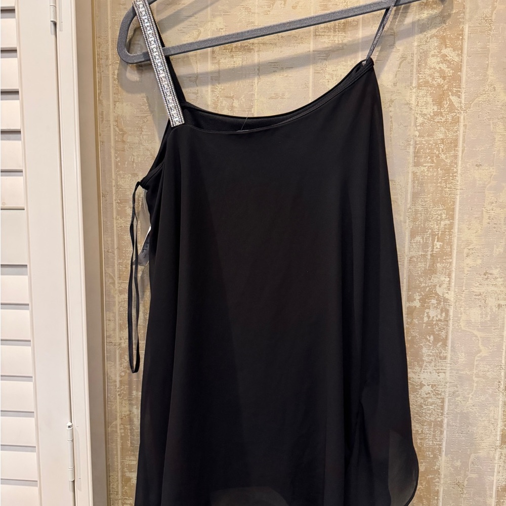 Roz and Ali one shoulder Crystal overlay double‎ layered dressy top small NWT
